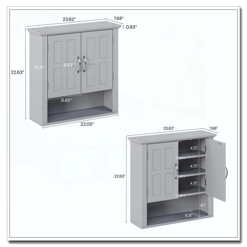 Bathroom Storage Cabinet, Gray-Wall Storage-two doors