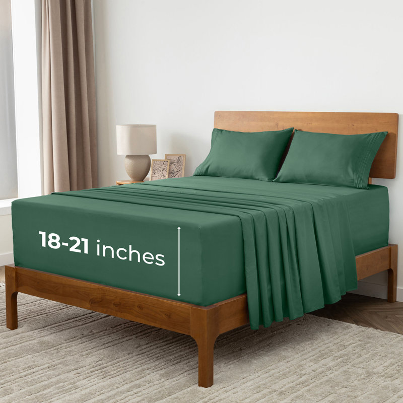 Ensemble de draps Mellanni 1800, Ensemble de draps très grand californien avec 2 t, Vert émeraude