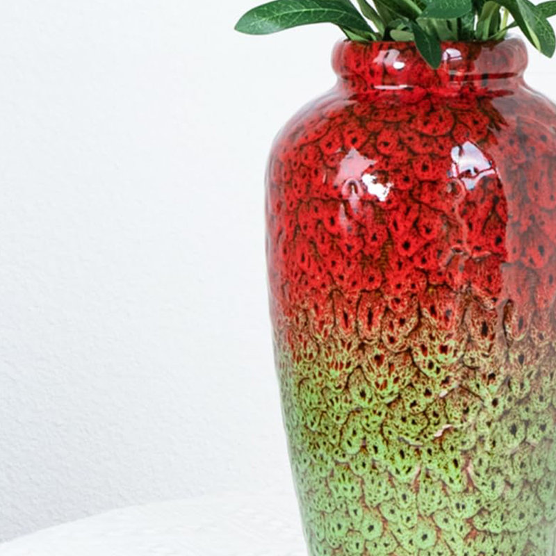 Ceramic Flower Vase, Red/Green