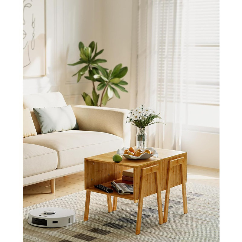 Tables de bout empilables en bambou, table de chevet de salon en bois, tables de chevet pour le rangement dans la chambre à coucher, ensemble de 2