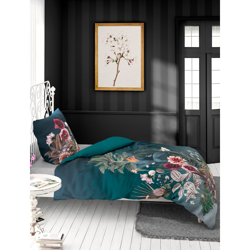 Cotton Duvet Cover Set, 155 x 220cm - 1 Pillowcase 80 x 80cm, Turquoise/Brown/Pink