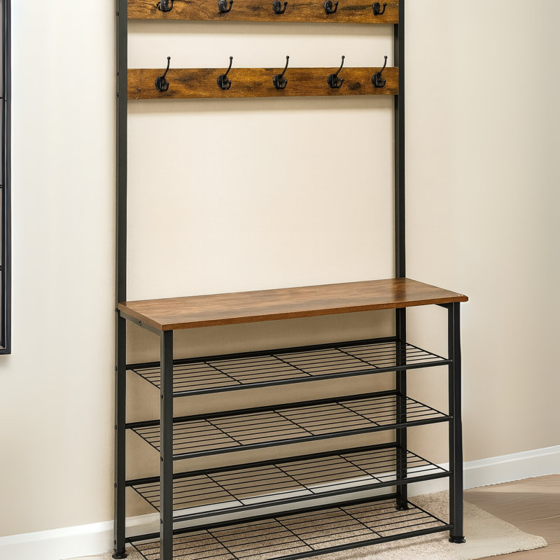 Atiim Hall Tree 80cm Wide With 5 Tier Shoe Bench