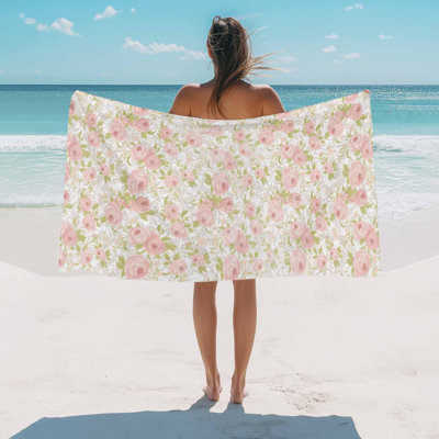 Beach Towel Pink Floral Bath Pool Towels Camellias Flowers Absorbent Beach Towel Soft Large Quick Dry Lightweight Camping Travel Sports Yoga Gym Swim Towels for Adult 32x63 Inch