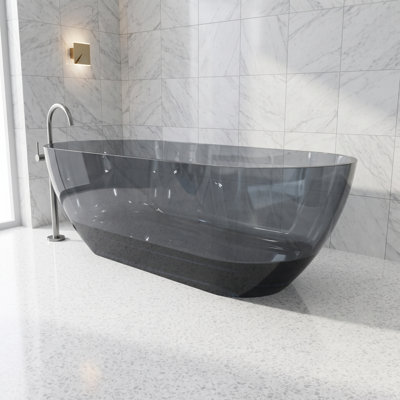 Baignoire autoportante 69 po en résine translucide, finition ovale gris-bleu