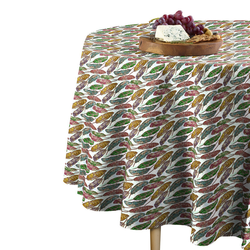 Hadden Colorful Feathers Tablecloth, 102" L x 102" W