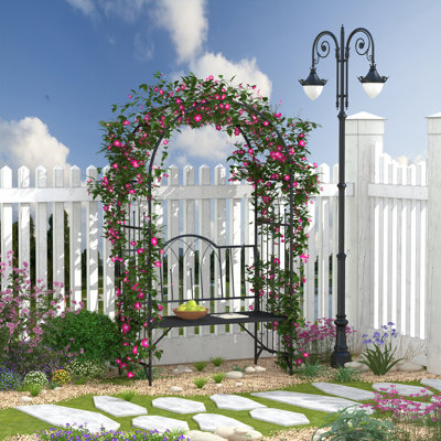 Outsunny Garden Metal Arch Bench Rose Trellis for Climbing Plant Black