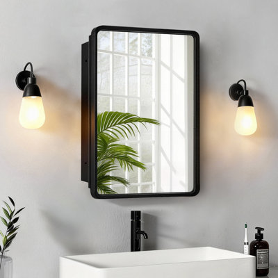 16" x 26" Aluminum Medicine Cabinet with Mirror, Recessed Mount Bathroom Cabinet with Adjustable Shelve