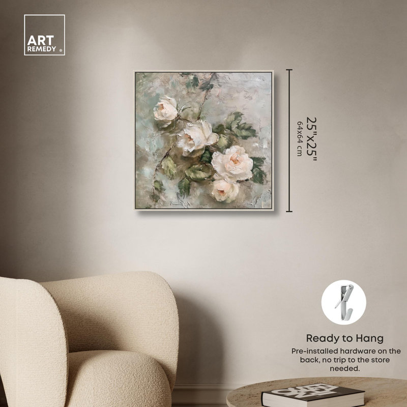 «Serenity on Worn Surface Canvas Farmhouse» par Art Remedy, Encadrement argenté, H 25 po x l 25 po x P 2 po