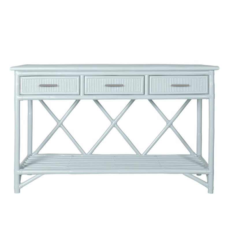 Pencil Rattan 54" Wide Console Table, Light Blue