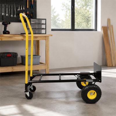 Precision-crafted from industrial-grade, wear-resistant metal; a versatile 2-in-1 platform cart featuring a 330-lb load capacity and swivel casters.