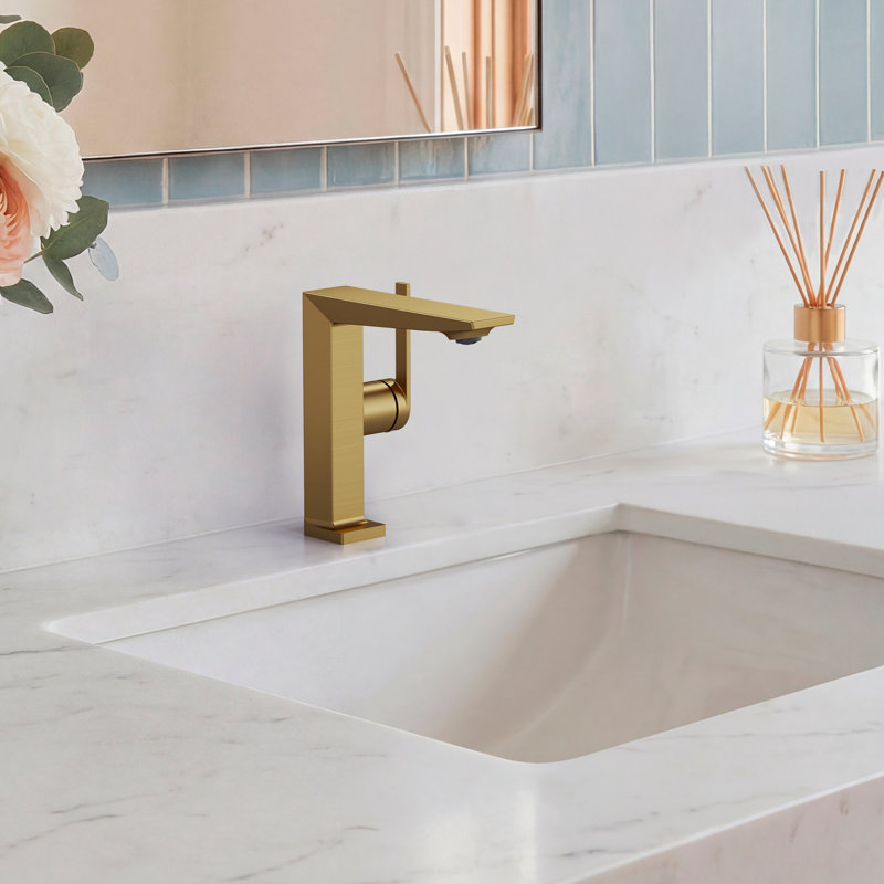 Single Hole Bathroom Faucet with Drain Assembly, Single Handle Bathroom Sink Faucet, Brushed Gold