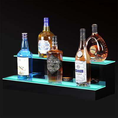 2-Tier Bar Shelf with Adjustable LED Colour Lighting,40" Liquor Bottle Display Shelf for Livingroom