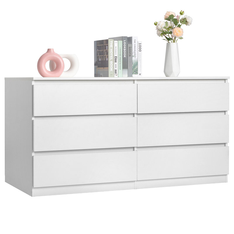 Commode double 6 tiroirs pour chambre à coucher, Blanc