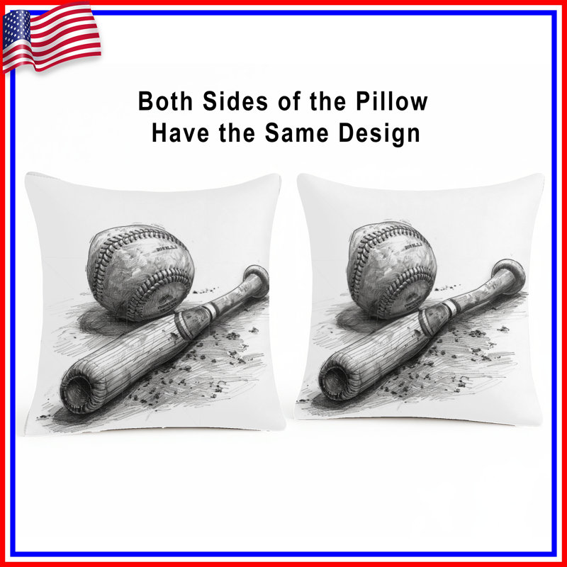 Coussin décoratif baseball, coussins décoratifs double face, 16 po x 16 po