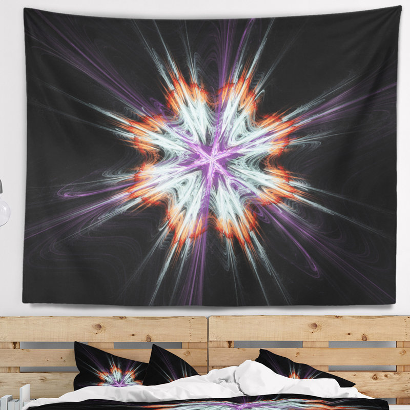 Tapisserie de fleurs abstraites sur fond noir, H 32 po x l 39 po