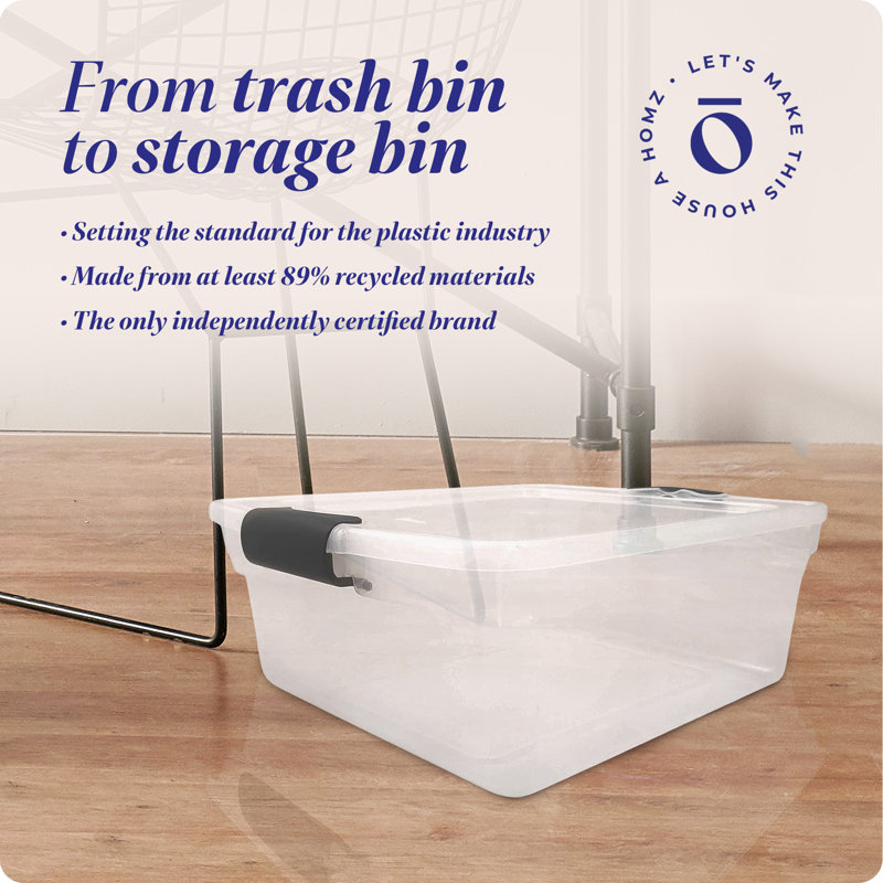 Clear Stackable Plastic Storage Bins with Black Lids, 15.5 Quart, Set of 4