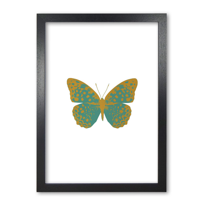 Butterfly 1 Piece Wall Art, 30 cm H x 21 cm W x 5 cm D, Green, Black Grain Frame