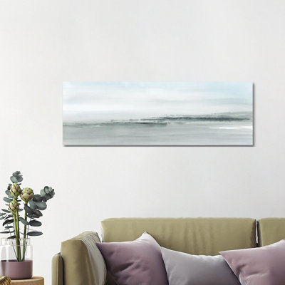 Abstrait aquarelle côtière en bleu doux - panoramique, reproduction d'art encadrée