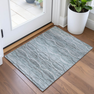 Tapis bleu sarcelle lavable à la machine intérieur / extérieur Xhevrie