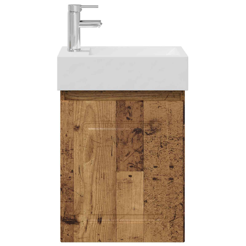 Single Bathroom Vanity with Ceramic Basin, Old Wood