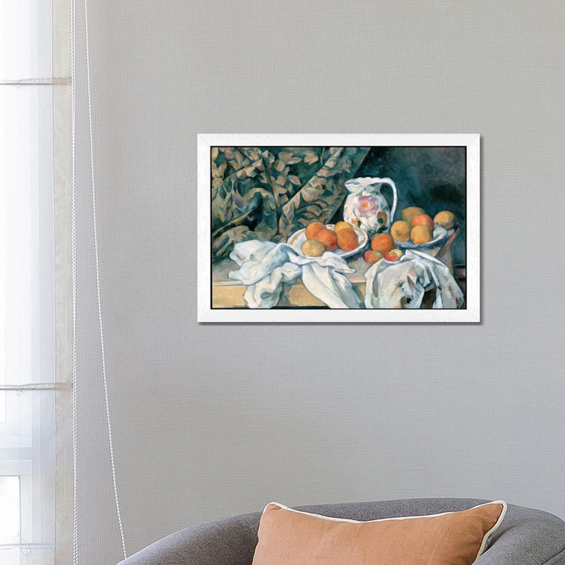 'Still Life with a Curtain 1895' by Paul Cezanne- Painting Print on Canvas, White, 66.04 cm H x 101.6 cm W x 4.445 cm D