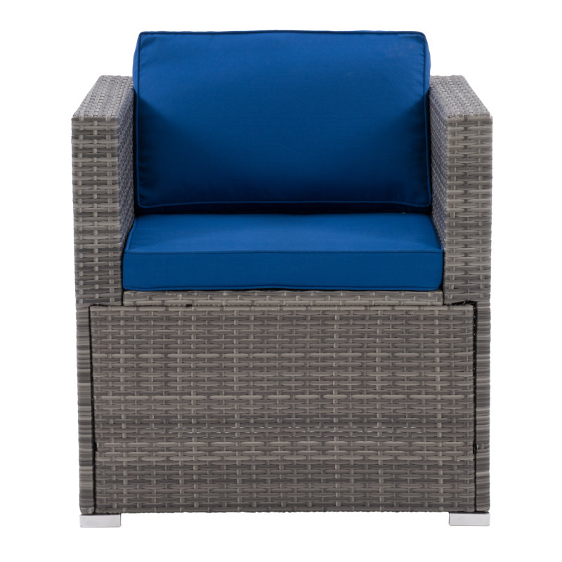 Chaise de patio avec coussins Florien, Cadre gris mélangé/coussin Oxford bleu Oxford