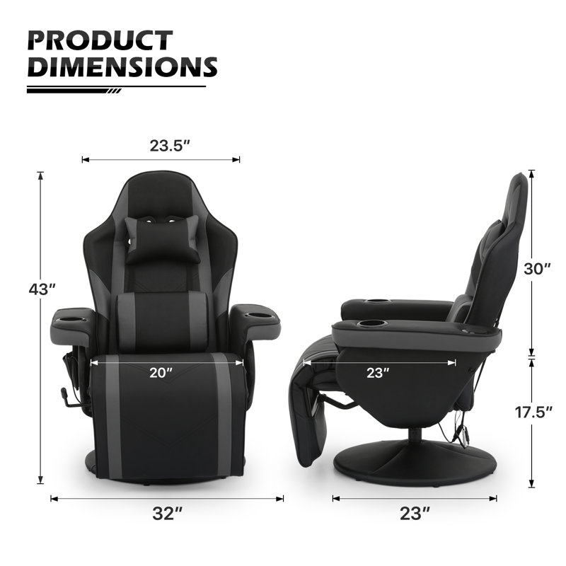 Gray Faux Leather Recliner Gaming Chair with Bluetooth Speakers