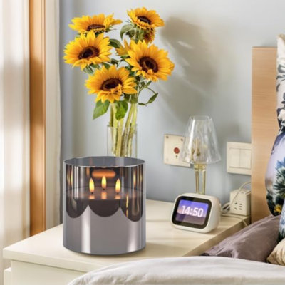 3 Wick Glass Flameless Candles With Remote Timer, Set Of 1 Large LED Flickering Candle Battery Operated With 3D Flame, Large Pillar Candle For Halloween Christmas Home Decor(Black, D6”Xh6”)