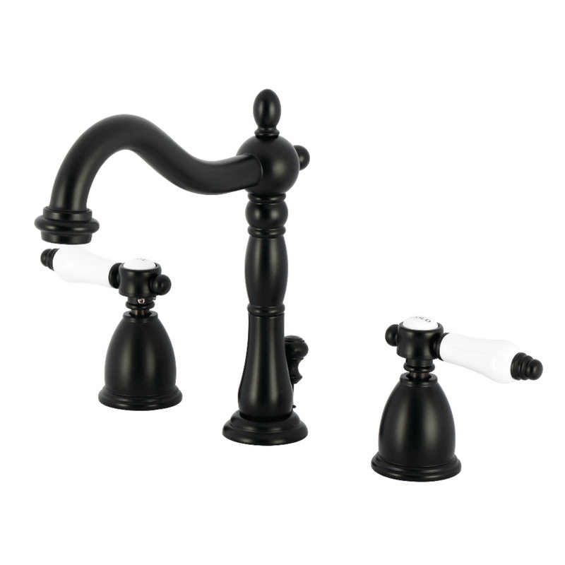 Kingston Brass Bel-Air Two-Handle 3-Hole Deck Mount Widespread Bathroom Faucet with Pop-Up Drain, Matte Black