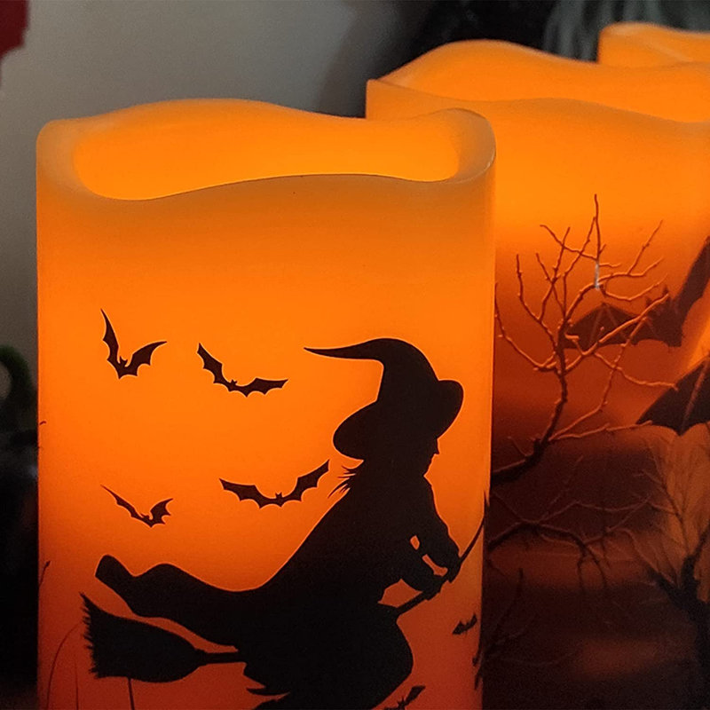 Bougie sans flamme d'Halloween non parfumée (ensemble de 3)