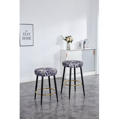 Counter Height Bar Stools Set Of 2, PU Kitchen Stools Upholstered Dining Chair Stools Height With Golden Footrest For Kitchen Island Coffee Shop Bar H -  Mercer41, 715B42EE560E40A0977C093FA81368B7