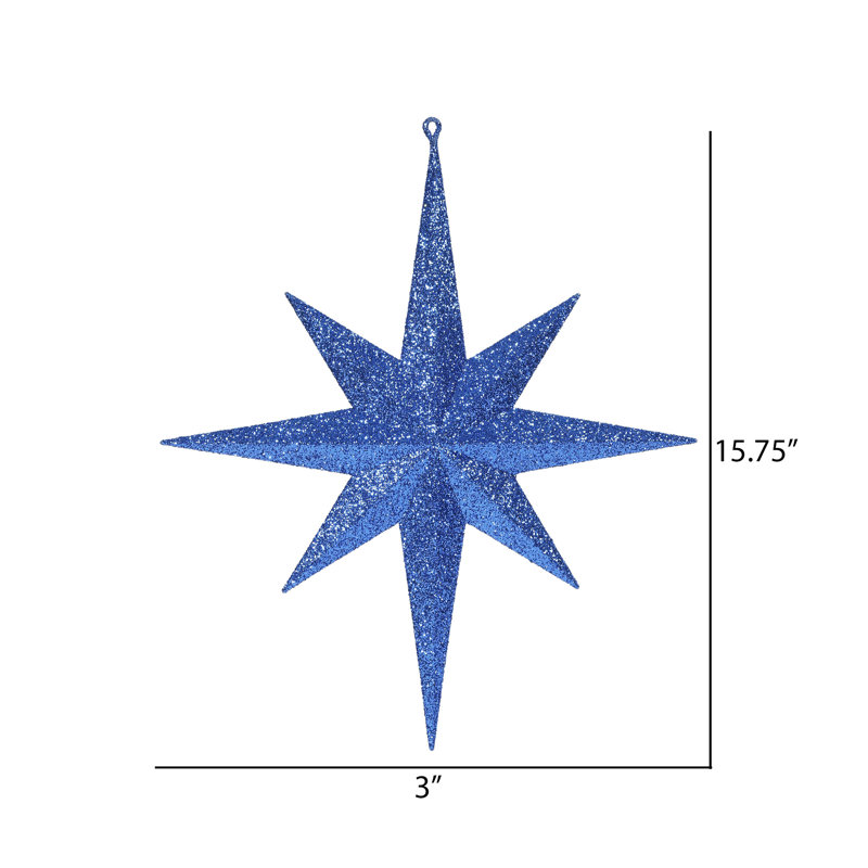 Ornement étoile de Bethléem scintillant, H 15,75 po x l 15,75 po x P 3 po, Bleu