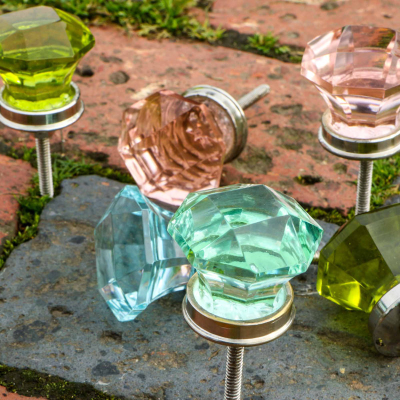 Multicolor Glass Geometric Knob Set with Mounting Hardware