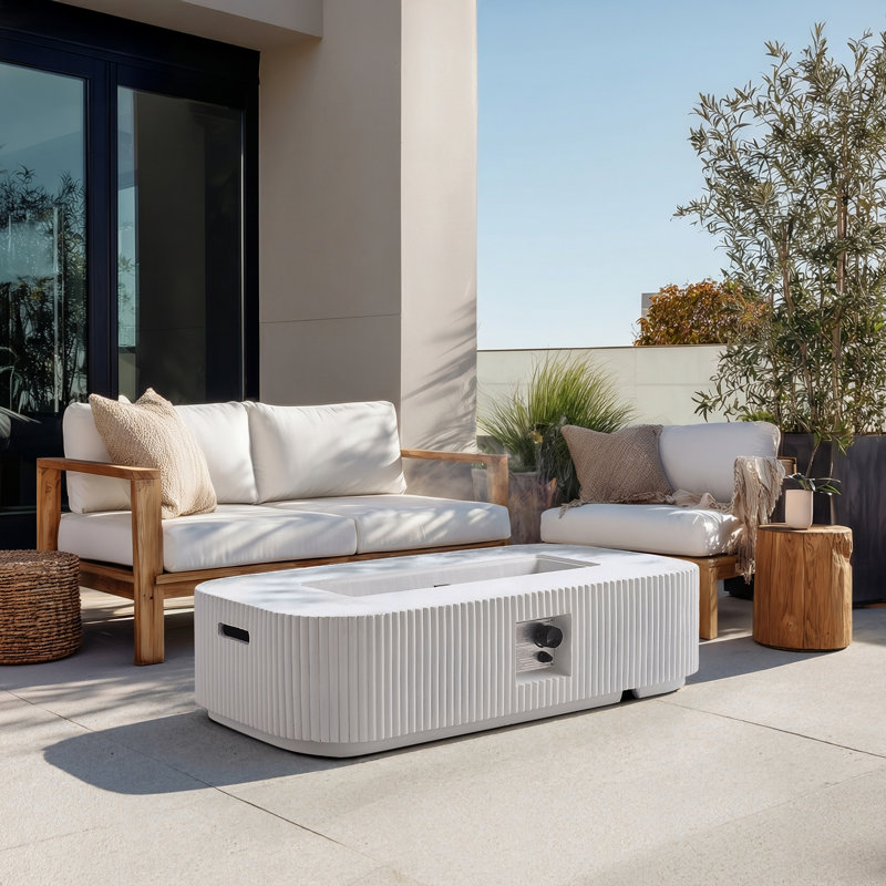 Ehlman 48.2" Modern Minimalist Rectangular MgO Outdoor 50,000 BTU Fire Pit Table (Tank Cover Not Included), White