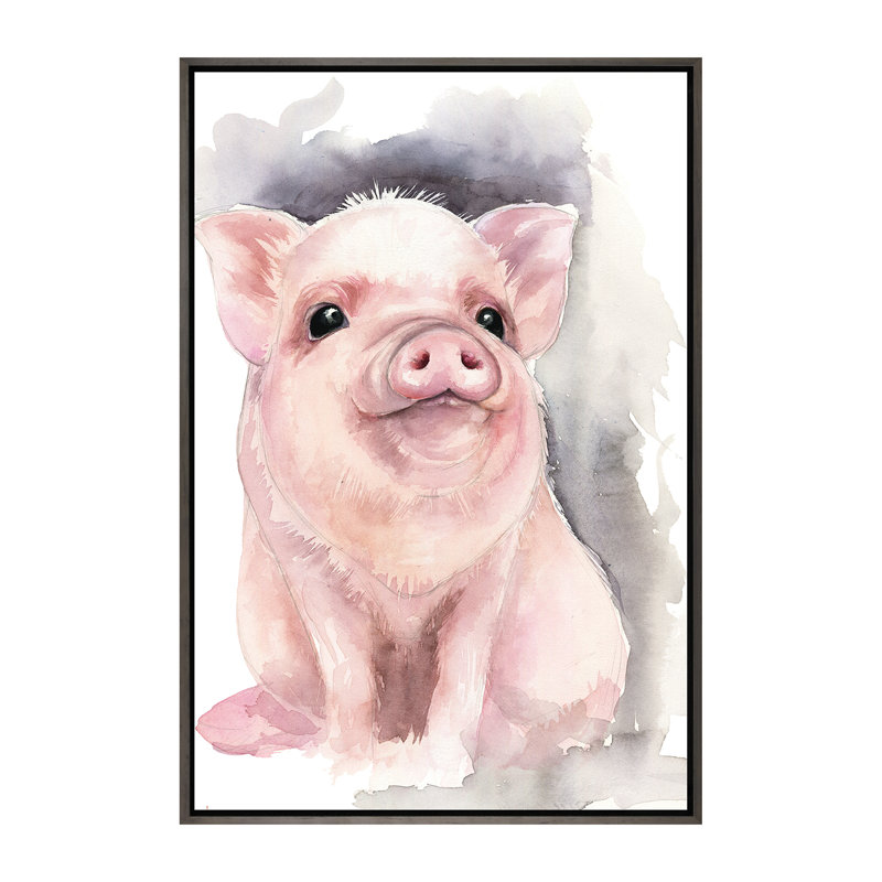 Décoration murale cochon pour enfants, H 60 po x l 40po x P 1,5 po, Toile avec cadre gris foncé rustique