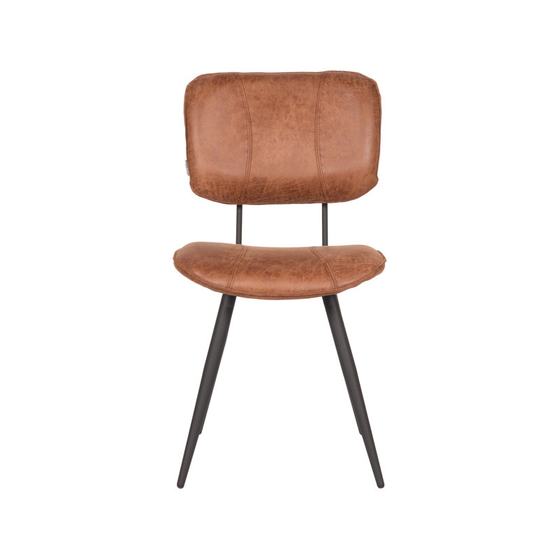Kaibito 49cm H Genuine Leather Upholstered Metal Side Chair, Cognac