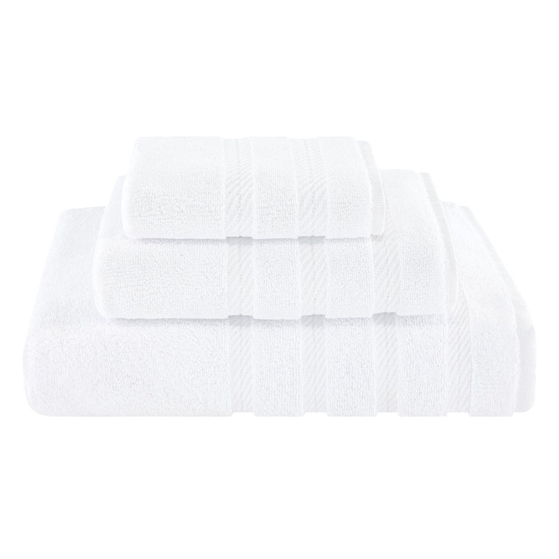 Ensemble de serviettes de bain turque 100% coton 3 pièces, collection super douce et absorbante Darcelle, Blanc brillant