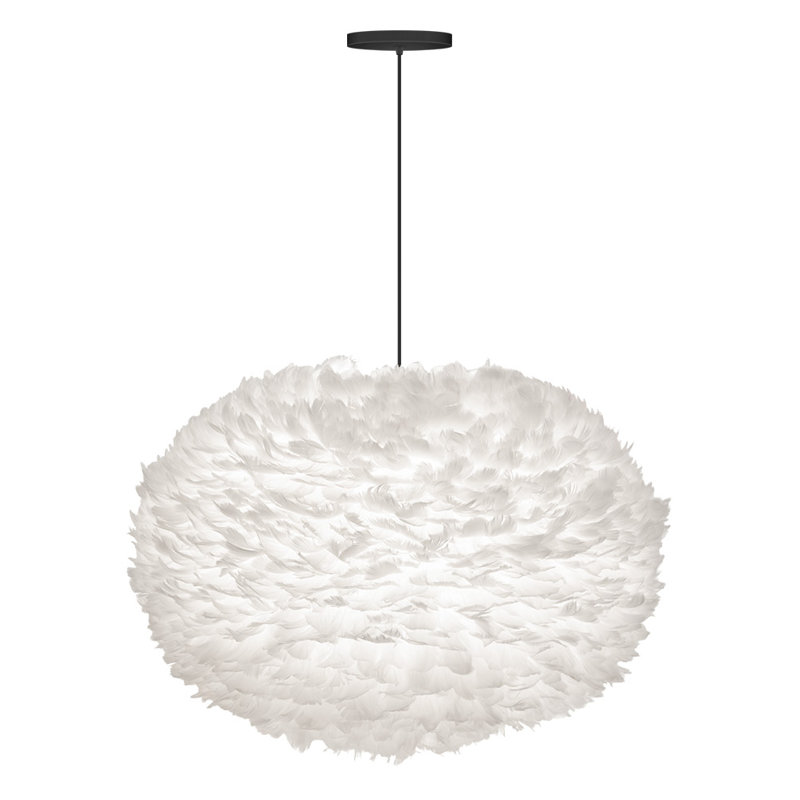 Rory 1 - Light Single Pendant, White, 7.9" H x 13.8" W x 13.8" D, Black