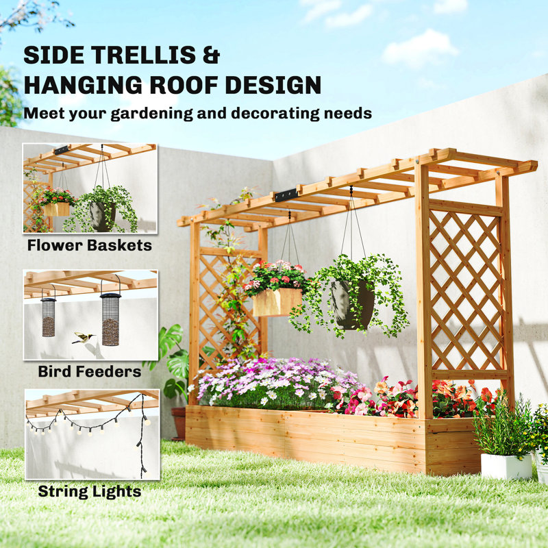 Wood Raised Garden Bed, 113.5cm H x 200cm W x 44cm D