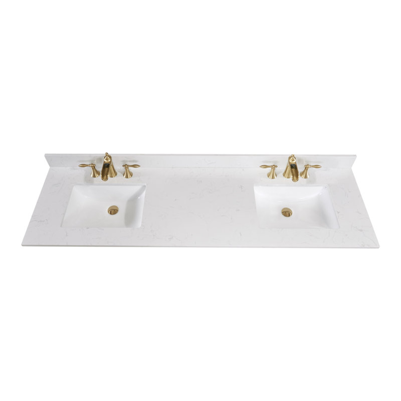 Jazz White Stone Double Vanity Top with Sinks, 73 in