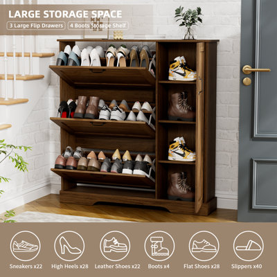28 Pair Shoe Storage Cabinet with Adjustable Shelves, Flip Down Shoe Storage for Entryway, Hallway