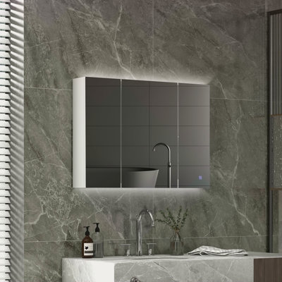 Lighted Medicine Cabinet With Mirror, 26" X 36" Wall Mounted Bathroom Mirror With Storage, 3-Colour Bathroom Wall Cabinet With USB Charge, Adjustable Shelf