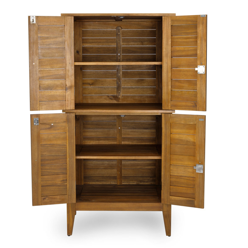 Beachcrest Home™ Anjenette 32'' W 195.05 Gallons Water Resistant Solid Wood Acacia Lockable Cabinet Deck Box, Golden Teak