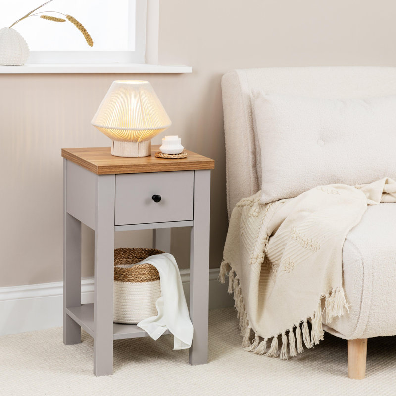Maryhannah 45cm W Manufactured Wood Bedside Table, 1 Drawer, Grey