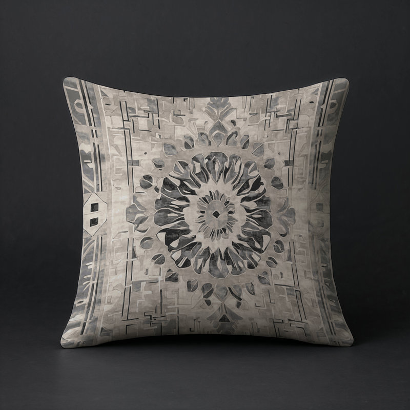 Coussin décoratif intérieur / extérieur gris Modern Modern, Gris / noir / brun clair oriental, Carré 16 po