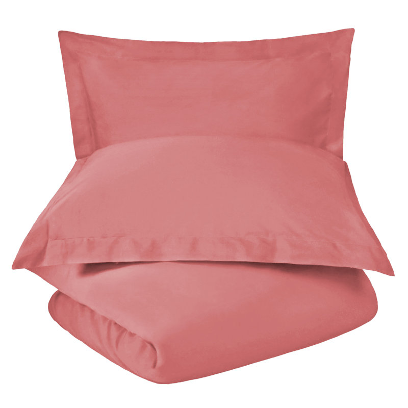 Aniello Cotton Blend 600 Thread Count Solid Duvet Cover Set, King/ Cal. King Duvet Cover + 2 King Shams, Blush