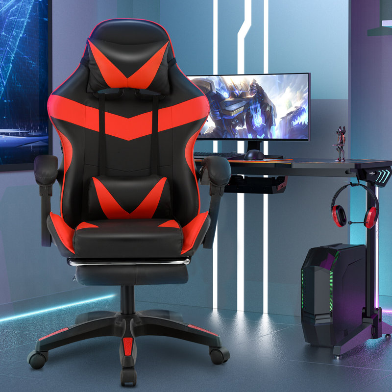 Inbox Zero Adjustable Reclining Ergonomic Swiveling PC & Racing Game Chair in Black/Red