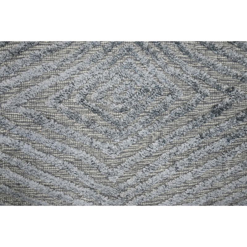 Tapis rectangulaire gris en laine / viscose noué à la main à motif géométrique, Rectangle 8 pi x 10 pi