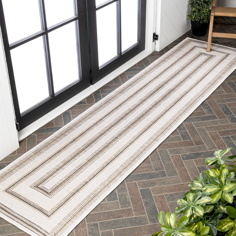 Argo Classic Nautical Mitre Stripe Reversible Machine-Washable Black/Cream Indoor/Outdoor Rug, Runner 2' x 8'