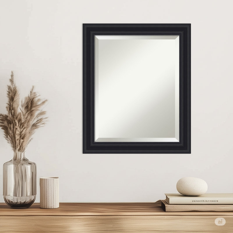 Dalat Black Beveled Framed Wall Mirror, 23.75" x 19.75", Black